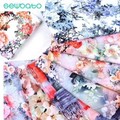 SEWBATO 140*100cm Summer Thin Digital Printing Cloth High-end Small Floral Cotton Fabric Skirt Clothing Sewing Cheongsam Fabric
