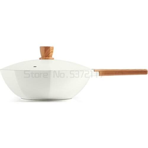 Octagonal anti-overflow design non-stick pan scratch heat-resistant household woks with lid fashion multi-functional cookware