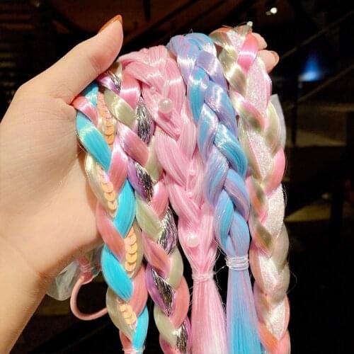 Little princess candy color braided hair wig braid high elastic head rope bow hairpin childrens cartoon cute hair accessories