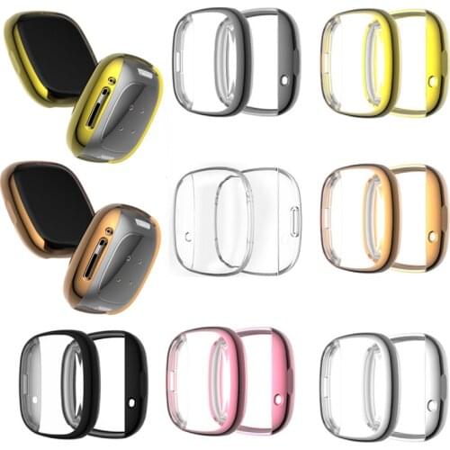 TPU Soft Edge Full Glass Screen Protector Case Shell Frame For Fitbit Versa 3/Sense Smart Watch Versa3 Protective Bumper Cover