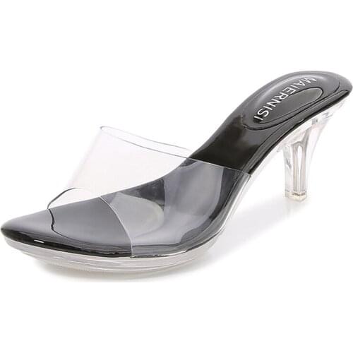 Crystal mid heel large size 35-41 ladies casual slippers sexy transparent everyday sexy casual 6.5cm high heel slippers