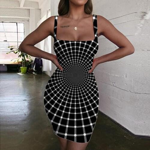 Giyu Brand Dizziness Dress Women Black Hole Sundress Black And White Halter Sleeveless Art Ladies Dresses Womens Clothing Summer