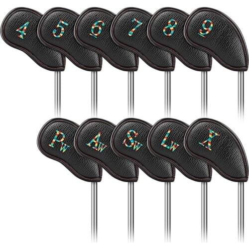11PCS Golf Iron Head Covers PU Leather Head Covers Headcover Golf Iron Club Colorful Number Embroideried Headcovers