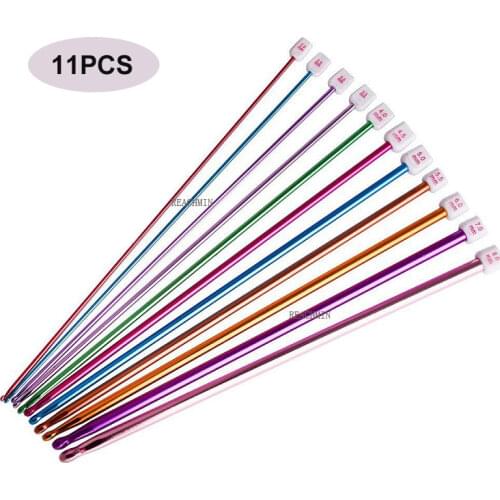 11pcs/set Crochet Hooks Needles Hand Sewing Needles Set Assorted Colors Tunisian Afghan Aluminum Knitting Needles Tools Kit