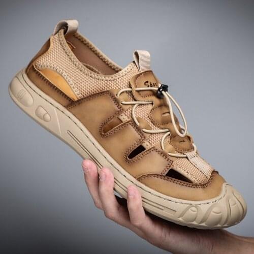 2021 summer new Classic mens sandals Genuine Leather outdoor mens beach shoes large size casual for Hiking Fishing Shoes