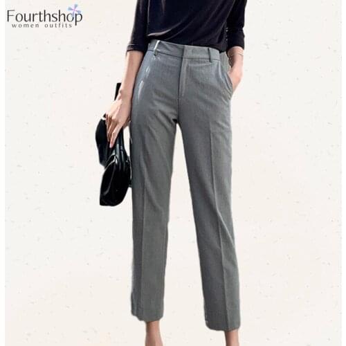 2020 Fashion Office Lady Stylish Formal Pants Female Business Straight Belt Loop Trousers Women Plus Size Summer Work Wear Pants