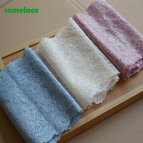 2Yds/Lot)16-17Cm Wide Pink~White~Sky Pattern Calico Hair Decoration Elastic Stretch Lace Trim Wedding Dress Skirt Undergarment