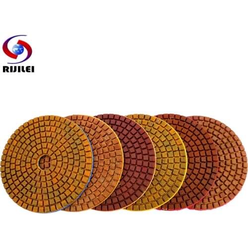 RIJILEI 6PCS Super 4 Inch Diamond Polishing Pads Dry or Wet Copper Bond Polishing Pad for Grinding Granite Marble Concrete Floor