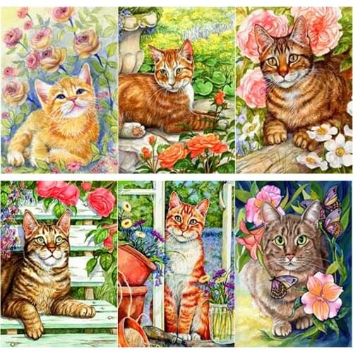 New 5D DIY Diamond Painting Full Square Round Drill Cute Cat Diamond Embroidery Flowers Cross Stitch Home Decor Manual Art Gift