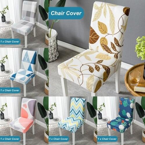 Anti-dirty Flower Printed Geometric Kitchen Chair Covers Spandex Elastic Stretch Restaurant Decoration Chair Dining Seat Cushion