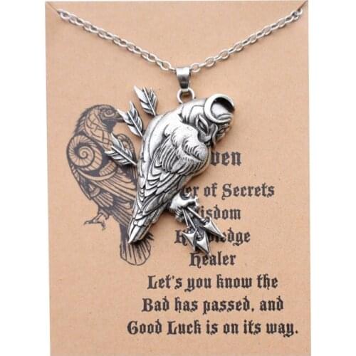 Triple Moon Odins Raven Pendant Necklace Viking Animal Birds Pagan Jewelry With Card