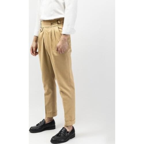 American Khaki Gurkha mens military casual pants double pleated pocket design overalls fishbone slim trousers