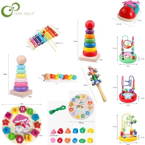 Kids Montessori Wooden Toys Rainbow Blocks Kid Learning Educational Toy Baby Music Rattles Graphic Colorful Wooden Blocks DDJ