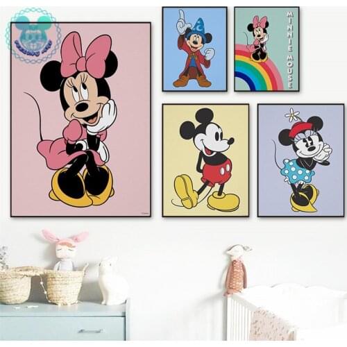 Disney Canvas MickeyMinnie Mouse Canvas Painting Cartoon Posters and Prints Cuadros Wall Art Picture for Kids Room Decor Gift