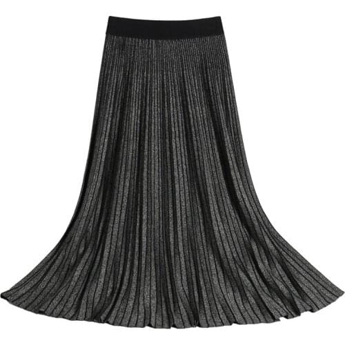 Shuchan 2021 New Knitted Pleated Long Skirt with Large and Thick A-line Skirt Double Color Skirt with Skirt on Both Sides 1902
