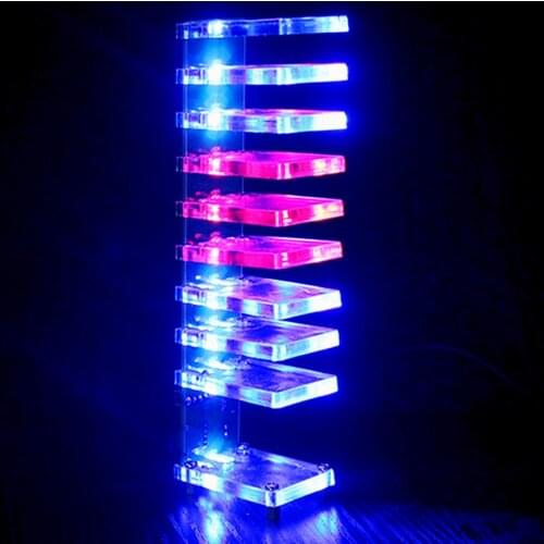Sound control electronic crystal column making light of cubic LED DIY producing sound music spectrum parts kit