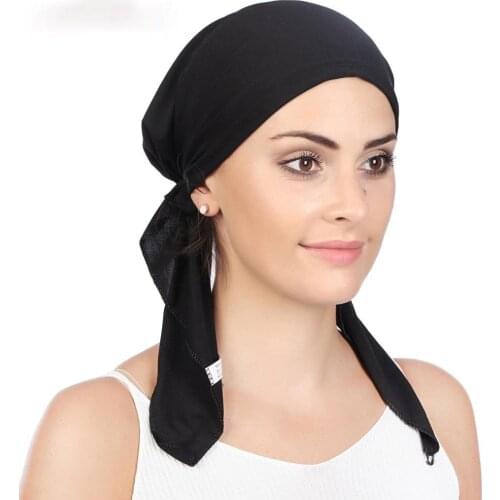 Muslim Pre-Tied Scarf Chemo Beanies Bonnet Caps Women Turban Hat Headwear Headscarf Wrap Cancer Bandanas Hair Accessories
