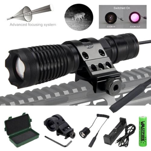 IR-710 Hunting Flashlight 7W Infrared Radiation IR 850nm Night Vision Zoomable Weapon Light+18650+Charger+Switch+Mount+Case