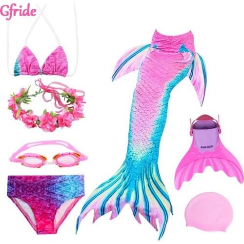 Girls Mermaid Costume Tails Fin Swimsuit For Kids Swimming Bathing Suit Mermaid Dress Bikini Swimsuit Flipper Monofin Goggle