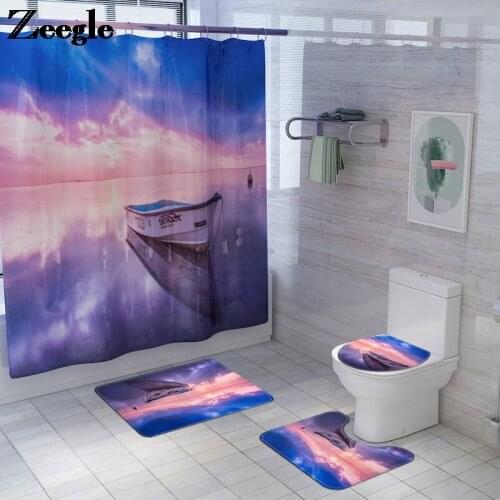 Simple Style Bathroom Carpet Rug Bath Mat and Waterproof Shower Curtain Set Toilet Mat Anti-slip Floor Pad Bathroom Carpet Rug