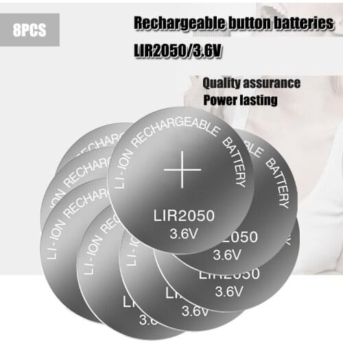 8PCS 3.6V LIR2050 lir 2050 lithium ion rechargeable battery 80mah Li-ion button coin cell replace for CR2050 CR 2050