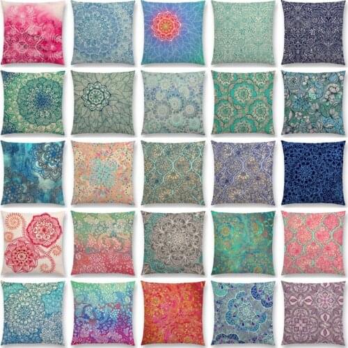 Linen Beautiful Leaf Flower Gorgeous Doodle Colourful Decorative Pattern Mandalas Car Cushion Cover Sofa Throw Pillow Case