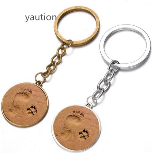 MEW Beach little feet People & Dog Footprint cabochon Glass pendant Metal keychain