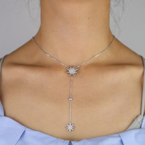 Micro pave cz fashion trendy jewelry with north star pendant charm Long chain necklace for women