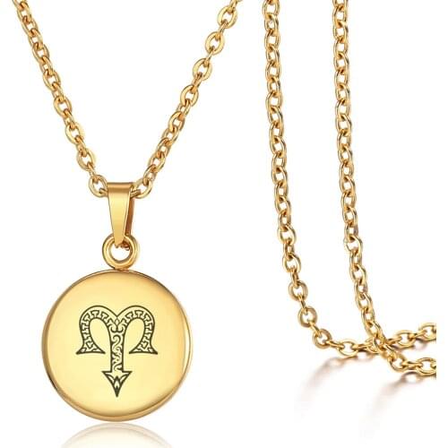 Coin Horoscope Pendant Necklace Women Men 12 Constellation Zodiac Sign Medallion Charm Chain Couple Friend Jewelry Gift KP666