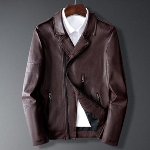 2021 Autumn and Winter Mens Leather Jacket New Wild Youth Handsome Pu Leather Jacket Korean Slim Side Zipper Leather Jacket