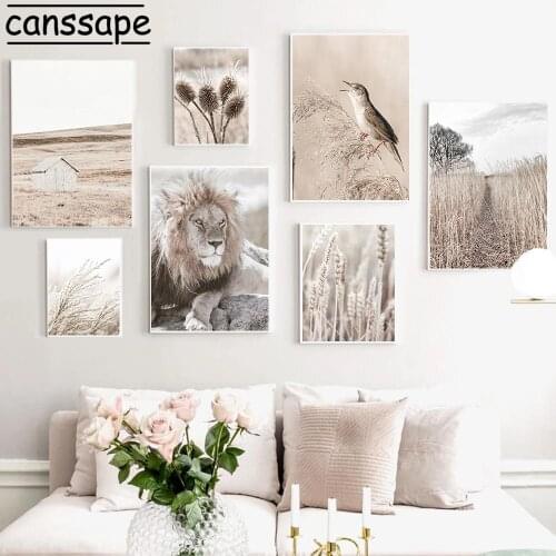 Lion Bird Canvas Painting Hay Plant Wall Poster Dead Grass Posters And Prints Scandinavian Wall Pictures For Living Room Decor