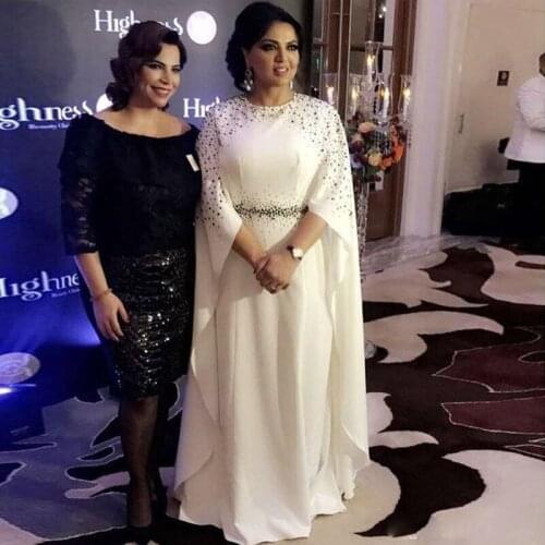 Newest Arabic Mermaid Evening Dresses with Cape Sleeve Jewel Neck Formal Evening Wear Sequined Sweep Train Celebrity Gowns