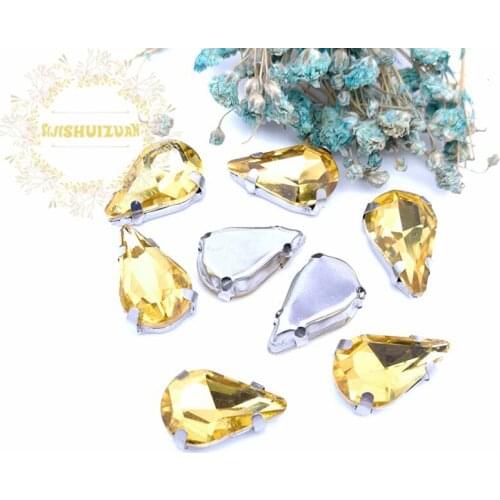 New ! Golden yellow fine Water drop Crystal Glass Sew-on Rhinestones with Claw DIY wedding Dresses and Clothes 5*8 6*10 8*13
