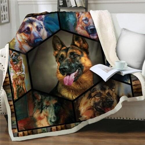 3D German Shepherd Dogs Printed Blankets soft Flannel throw Blankets Bed Throw Cartoon animal Bedspread Sofa bedding cover Gifts