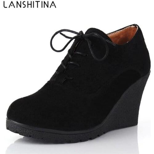 2020 Autumn Wedges Boots Fashion Flock Womens High-heeled Platform Wedges Ankle Boots Lace Up High Heels Wedges Shoes For Women