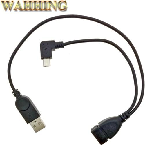 90 Degree Micro USB Male To USB Female Host OTG Cable Adapter + USB Power Cable Y Splitter 3 In 1 USB Cable Adapter Black HY836