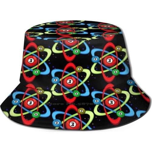 Awesome Billiards Ball Atom Science Pool Player Tile Pattern Korean Ladies Outdoor Sun Hat Bucket Cap Billiards Atom Pool Atom