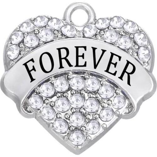 Dropshipping Aliexpresss Wholesale Metal White Crystal Name Heart Forever Words Charm