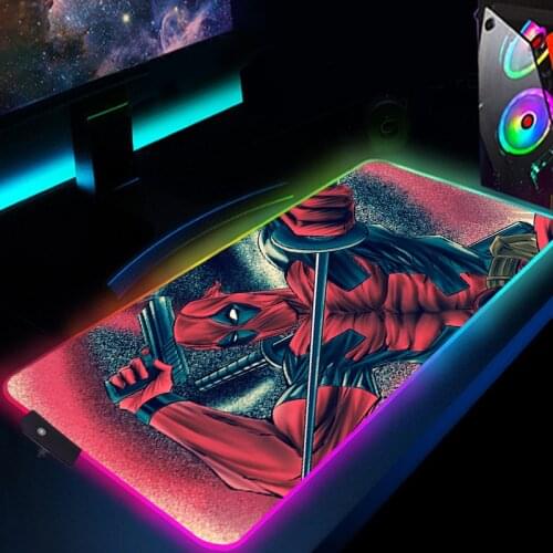 RGB Mouse Pad Hero deadpool Anime Gaming Mousepad Gamer Large LED Black Rubber Mouse Mat PC Keyboard Pad For Computer Laptop Pad