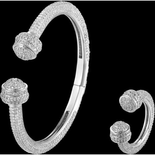 Zlxgirl luxury brand Dubai Gold copper bracelet bangle with ring jewelry sets fine women new year Gold bangle with ring gifts