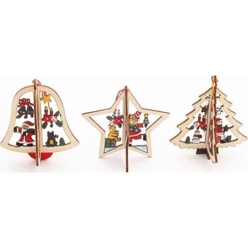 Christmas Tree Pattern Wood Hollow Snowflake Snowman Bell Hanging Decorations Festival Ornaments LX8304