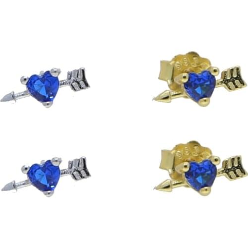 Chic Blue Cz Heart Stud Earring For Women Girls Simple Brincos High Quality 100% 925 Sterling Silver Lovely Charm Party Earrings