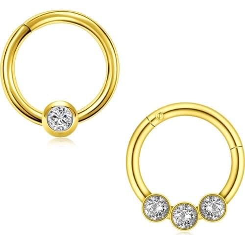 16G Surgical Steel Daith Earrings Hoop CZ Inlaid Hinged Segment Clicker Daith Clicker Helix Ear Piercing 8mm 10mm