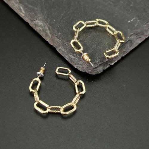 Copper Chain Design Earrings For Women Simple Hoop Earrings Golden Silver Color Wholesale Fashion Jewelry Brincos 2021 UKMOC
