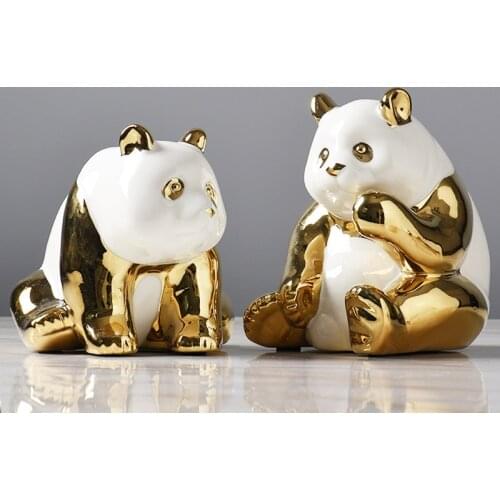 Modern and simple golden panda ceramic decoration light luxury creative living room TV cabinet home craft decoration decoration