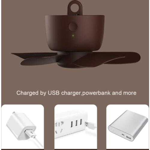 T3LB 7.5inch USB Rechargeable 4000mAh Hanging Fan with Remote Control 8hours Timer 4 Speed Ceiling Fan for Tent Home Bedroom