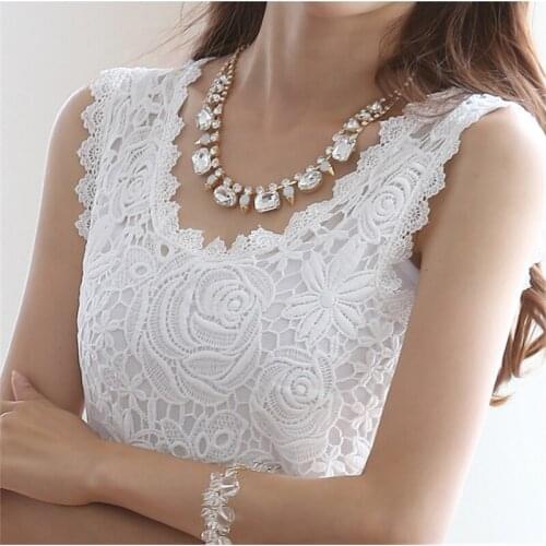 Tops Female clothing Ladies Blusas Casual Blouse Black Plus Size Shirt Elegant Women Lace blouse Shirts Sleeveless White
