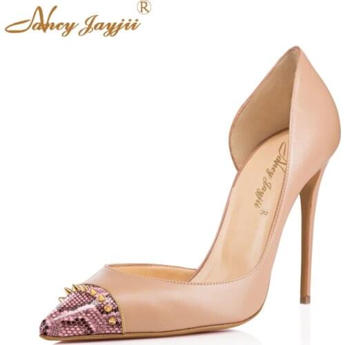 Nude Black Patent Leather Bridesmaid Clogs Women Shoes Rivet Pumps High heels 12CM Wedding Bridal Party Red D'Orsay&Two-Piece