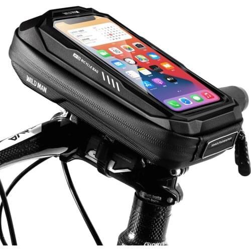 WILD MAN Bicycle Bag Hard Shell Carbon Fiber Texture Bike Top Tube Bag MTB Pack Bicycle Accessories Phone Case Touchscreen Bag
