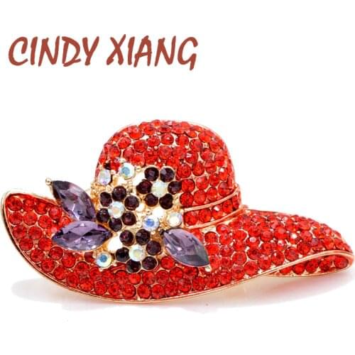CINDY XIANG Rhinestone Hat Brooches for Women Red Color New Fashion Winter Corsage Coat Sweater Accessories High Quality New